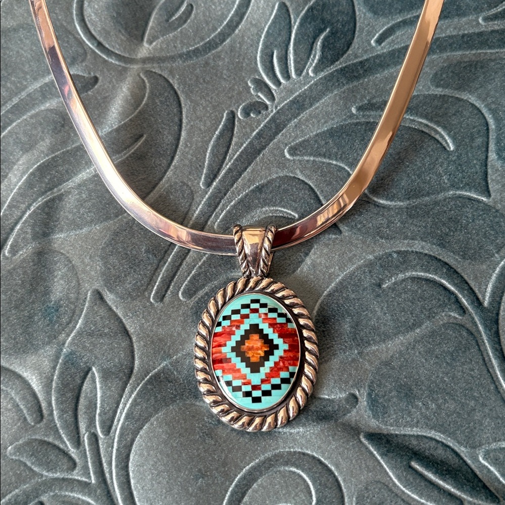 NWOT Carolyn Pollack / Sincerely Southwest Inlaid Silver/Turquoise/Black Pendant - Picture 12 of 13